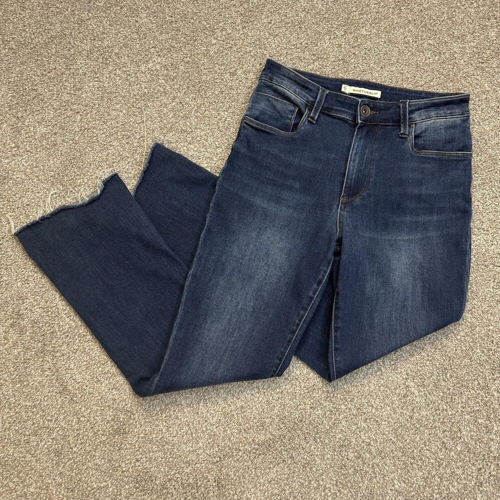 Whetherly Jeans Womens 4/27 Blue Dark Wash High Rise Slim Kick Flare Raw Country